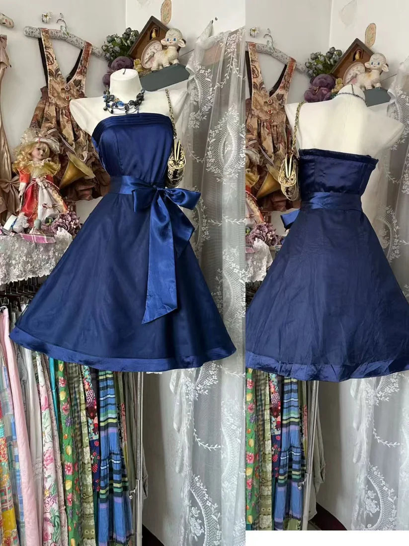 Aimishang Elegant Blue Strapless A Line Sleeveless Party Prom Dress Classy Cocktail Homecoming Dress
