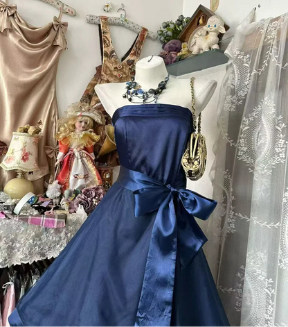 Aimishang Elegant Blue Strapless A Line Sleeveless Party Prom Dress Classy Cocktail Homecoming Dress