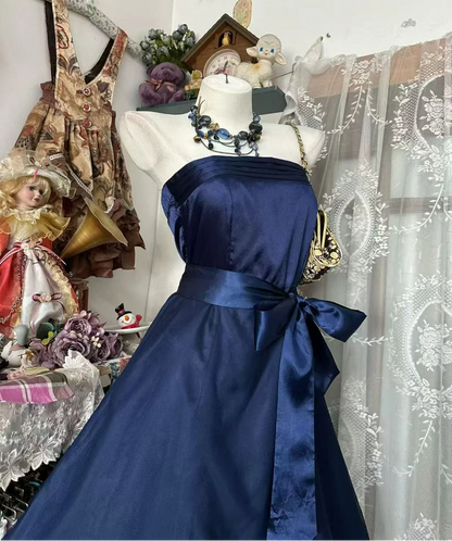 Aimishang Elegant Blue Strapless A Line Sleeveless Party Prom Dress Classy Cocktail Homecoming Dress