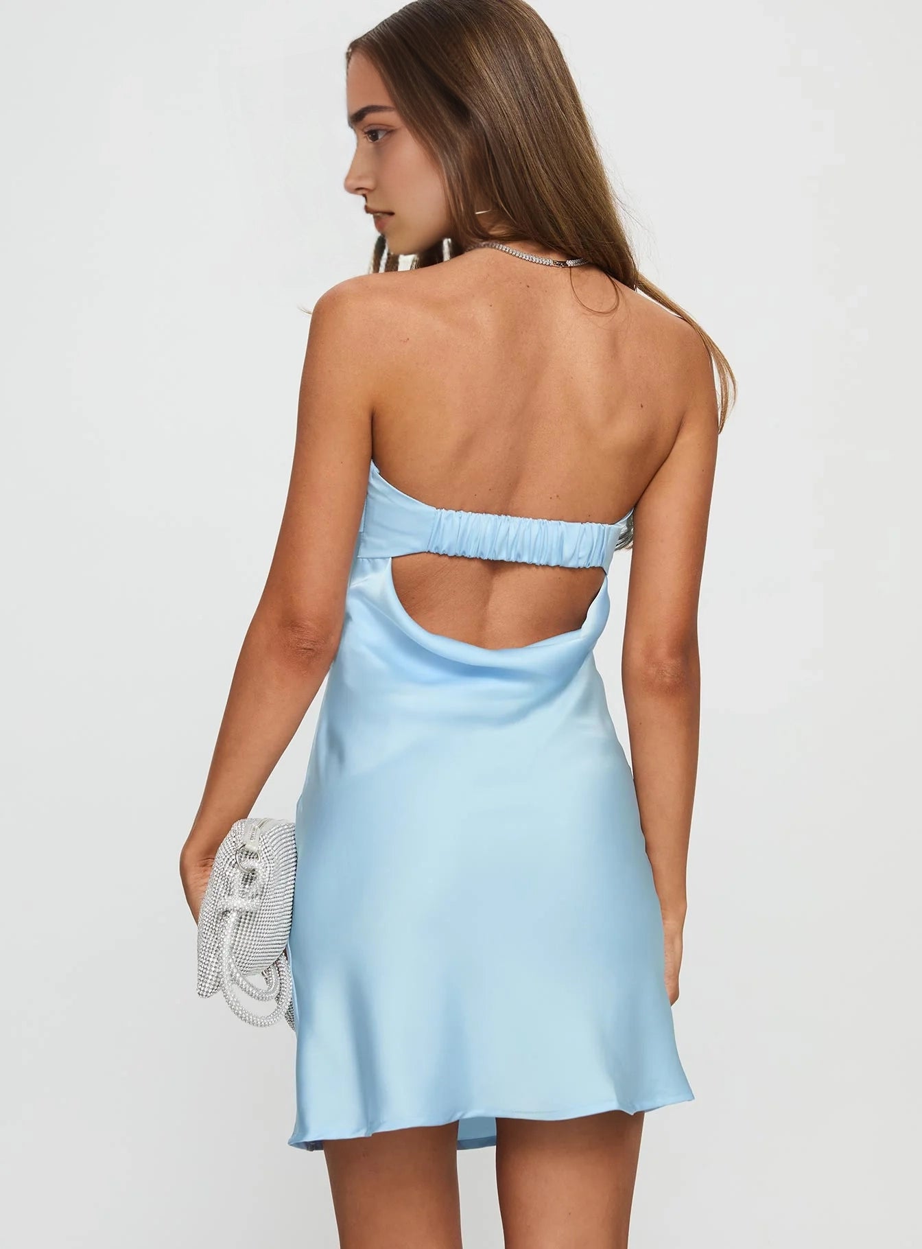 Aimishang Elegant Blue Strapless Sleeveless Satin Short / Mini Summer Simple Homecoming Dress