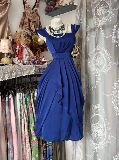 Aimishang Elegant Blue Straps Sleeveless Pleated Evening Party Dress Classy Wedding Guest Dress
