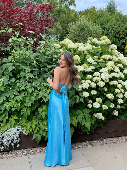 Aimishang Elegant Blue V-neck Straps Long Prom Dress Charming Evening Party Dress Sweetheart Formal Dress