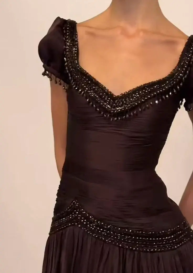 Aimishang Charming A Line Short Sleeves Beaded Evening Party Dress Elegant Long Formal Prom Dress