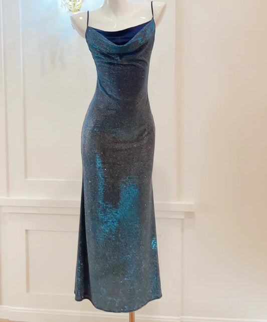 Aimishang Elegant Dresses Evening Wear Spaghetti Straps Charming Sheath Long Prom Dress Shiny Formal Party Gown