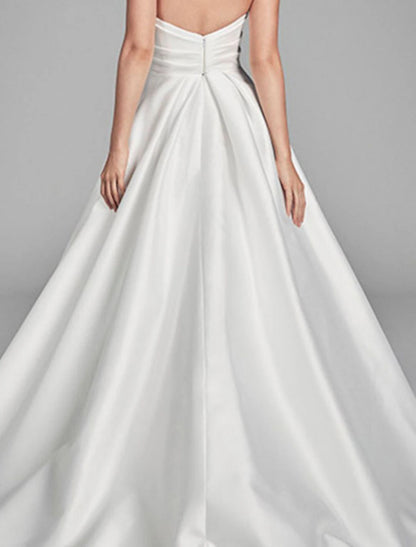 Aimishang Elegant Engagement Casual Wedding Dresses A-Line Strapless Sweep / Brush Train Satin Bridal Gowns With Ruched