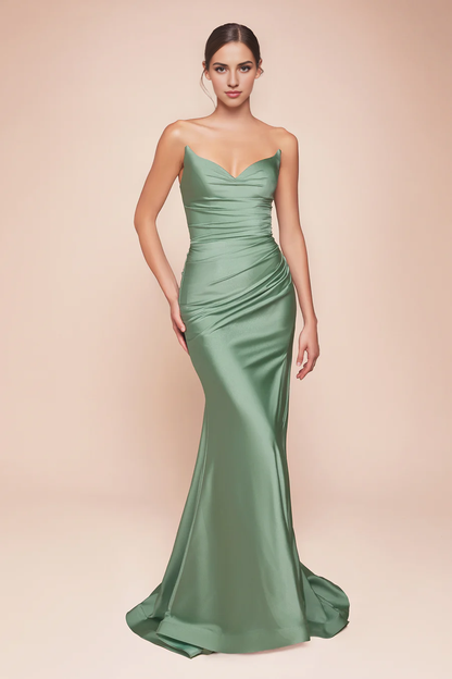 Aimishang Elegant Evening Dress Satin Fitted Strapless Slit Gown Prom Dresses Simple Party Dress