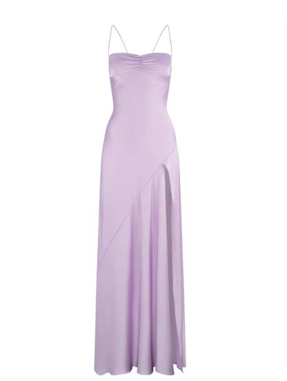 Aimishang Elegant Evening Dresses Spaghetti Straps Long Prom Dress Satin Simple Formal Party Dress With Slit
