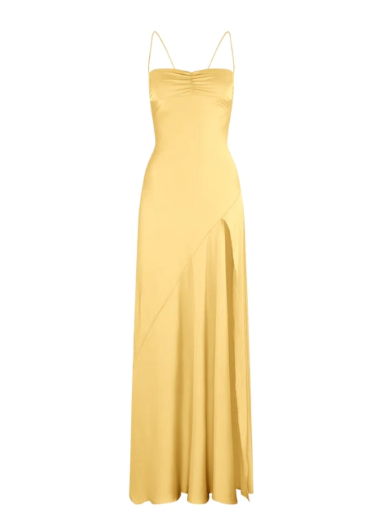 Aimishang Elegant Evening Dresses Spaghetti Straps Long Prom Dress Satin Simple Formal Party Dress With Slit
