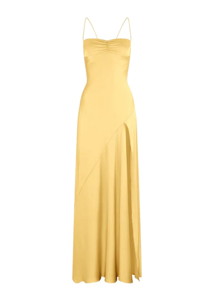 Aimishang Elegant Evening Dresses Spaghetti Straps Long Prom Dress Satin Simple Formal Party Dress With Slit