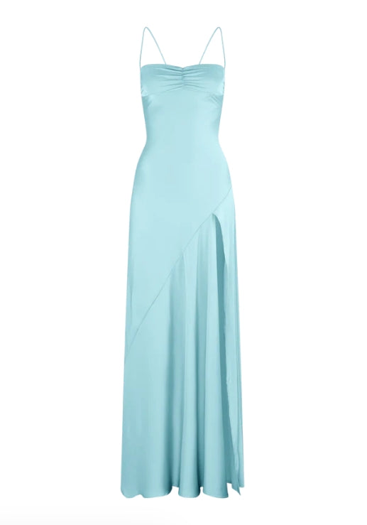 Aimishang Elegant Evening Dresses Spaghetti Straps Long Prom Dress Satin Simple Formal Party Dress With Slit