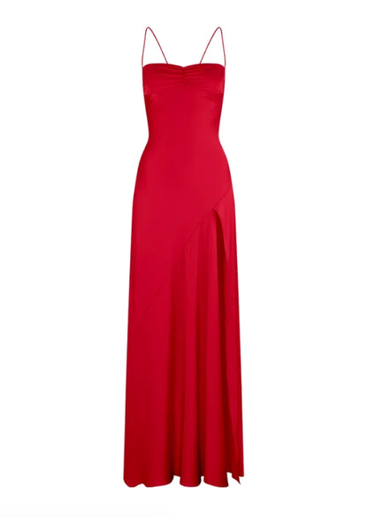 Aimishang Elegant Evening Dresses Spaghetti Straps Long Prom Dress Satin Simple Formal Party Dress With Slit
