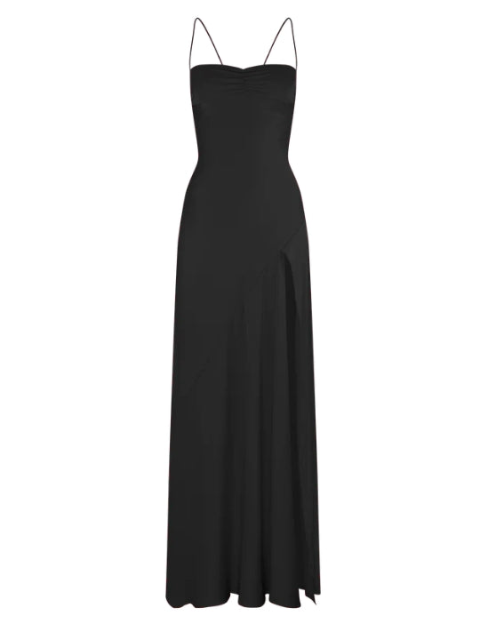 Aimishang Elegant Evening Dresses Spaghetti Straps Long Prom Dress Satin Simple Formal Party Dress With Slit