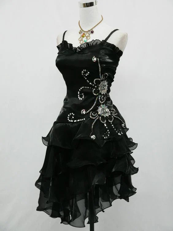 Aimishang Elegant Formal Dress A Line Black Ruffle Short Prom Dress Homecoming Dress Charming Evening Party Dress