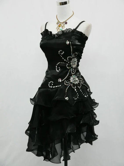 Aimishang Elegant Formal Dress A Line Black Ruffle Short Prom Dress Homecoming Dress Charming Evening Party Dress
