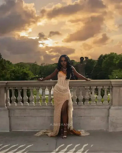 Aimishang Elegant Formal Wear Dress Sleeveless Long Prom Dress With Slit Sexy Black Girl Party Dress Charming Evening Dress