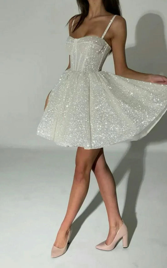 Aimishang Elegant Formal Women's Dresses Spaghetti Straps A Line Sparkling Short Prom Dress Homecoming Dress Charming Graduation Dress