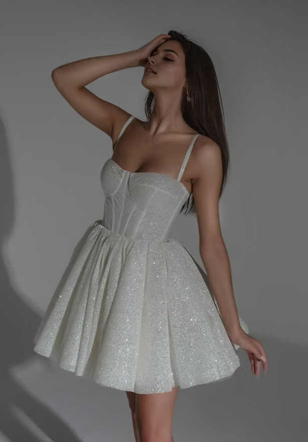 Aimishang Elegant Formal Women's Dresses Spaghetti Straps A Line Sparkling Short Prom Dress Homecoming Dress Charming Graduation Dress