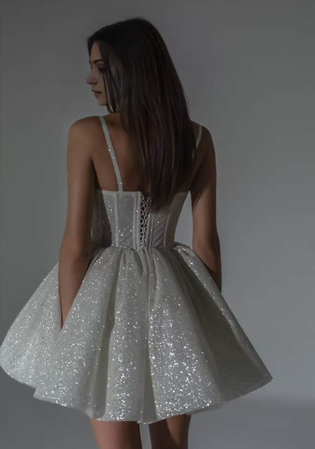 Aimishang Elegant Formal Women's Dresses Spaghetti Straps A Line Sparkling Short Prom Dress Homecoming Dress Charming Graduation Dress