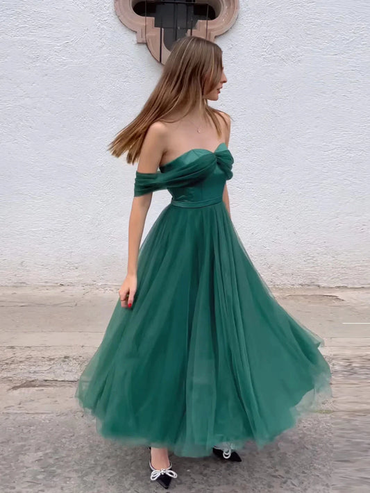 Aimishang Elegant Green A Line Off the Shoulder Sweetheart Neck Graduation Party Dress Charming Long Formal Prom Dress