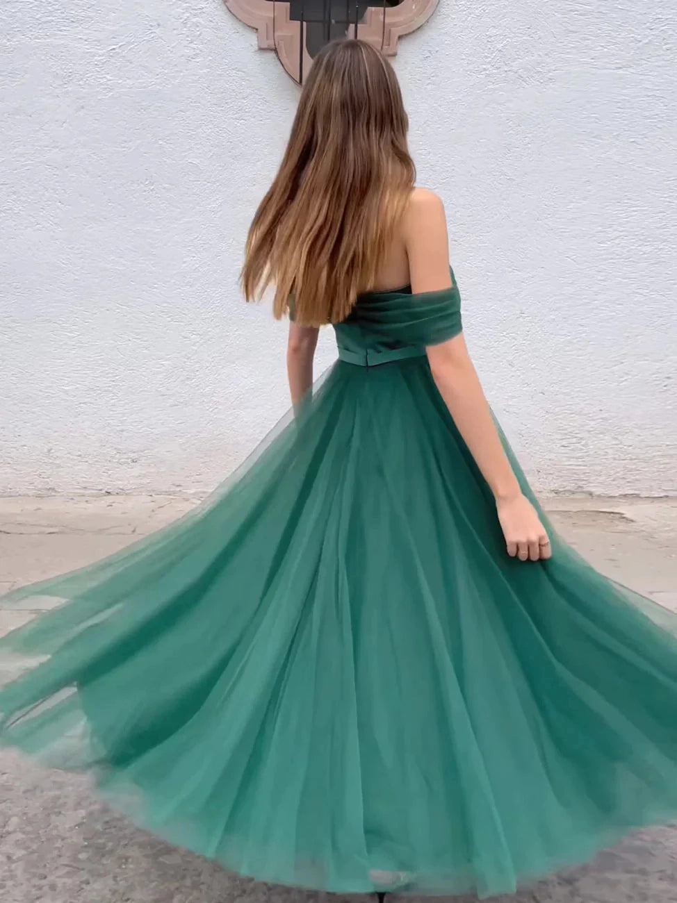 Aimishang Elegant Green A Line Off the Shoulder Sweetheart Neck Graduation Party Dress Charming Long Formal Prom Dress