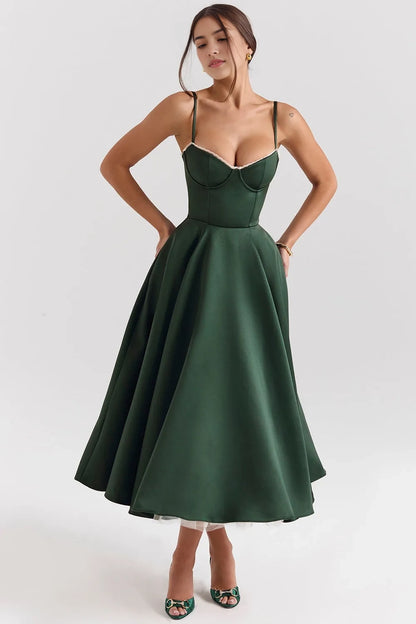 Aimishang Elegant Green Spaghetti Straps A Line Sleeveless Formal Prom Dress Classy Graduation Party Dress