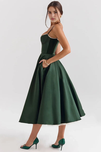 Aimishang Elegant Green Spaghetti Straps A Line Sleeveless Formal Prom Dress Classy Graduation Party Dress