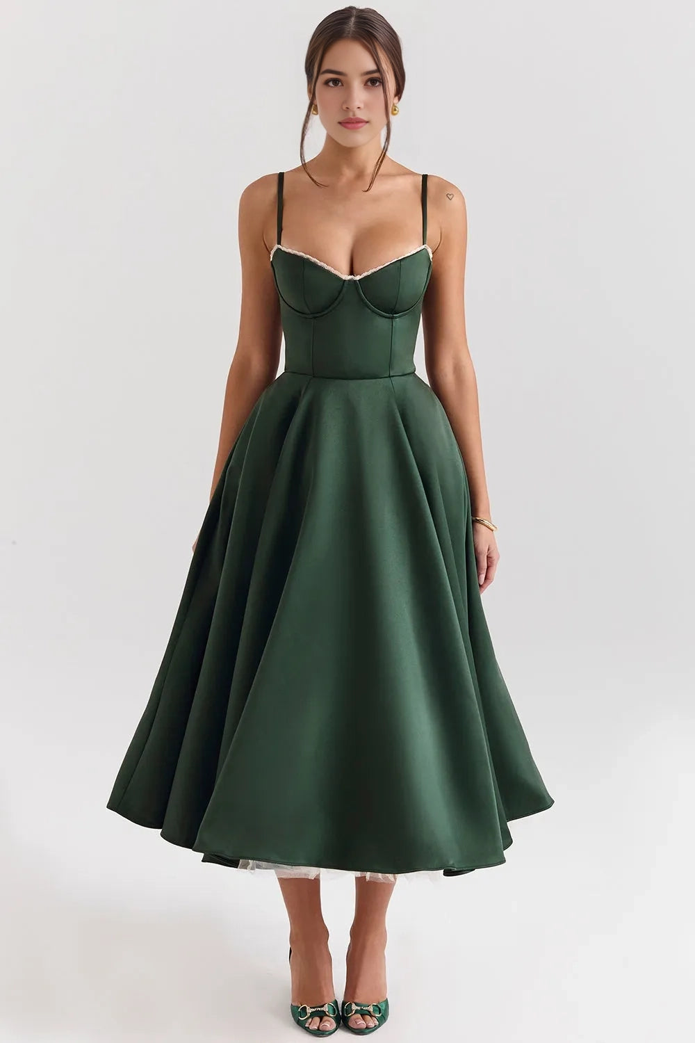Aimishang Elegant Green Spaghetti Straps A Line Sleeveless Formal Prom Dress Classy Graduation Party Dress