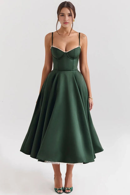 Aimishang Elegant Green Spaghetti Straps A Line Sleeveless Formal Prom Dress Classy Graduation Party Dress
