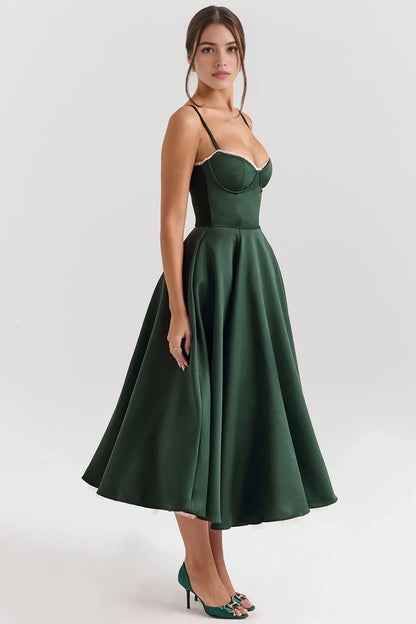 Aimishang Elegant Green Spaghetti Straps A Line Sleeveless Formal Prom Dress Classy Graduation Party Dress