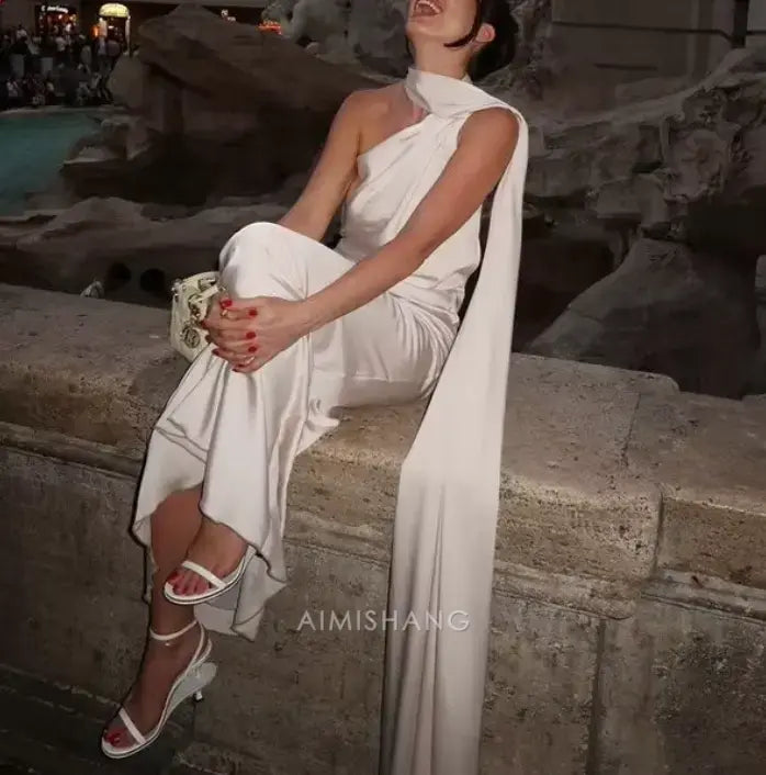 Aimishang Elegant Halter Sleeveless Long Formal Prom Dress Simple Party Evening Gowns Fashion Women's Wedding Guest Dress