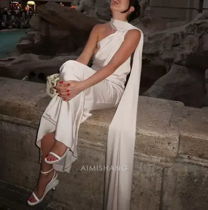 Aimishang Elegant Halter Sleeveless Long Formal Prom Dress Simple Party Evening Gowns Fashion Women's Wedding Guest Dress