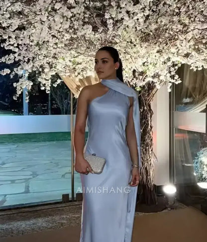 Aimishang Elegant Halter Sleeveless Satin Long Formal Prom Dress Simple Party Evening Gowns Fashion Women's Wedding Guest Dress