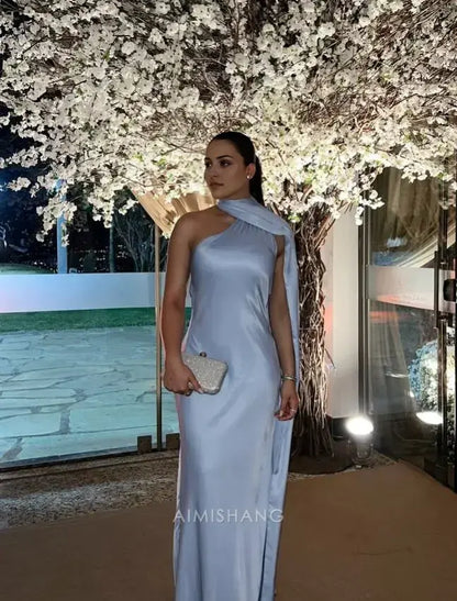 Aimishang Elegant Halter Sleeveless Satin Long Formal Prom Dress Simple Party Evening Gowns Women's Fashion Wedding Guest Dress