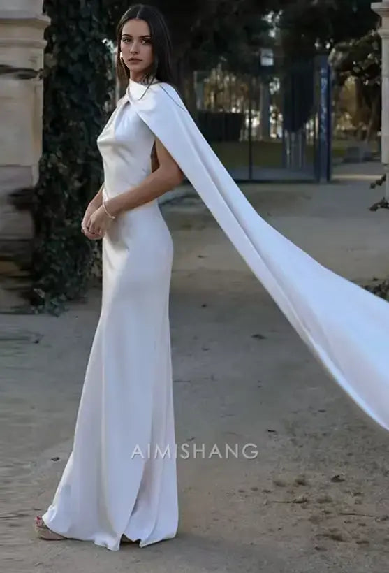 Aimishang Elegant Halter Sleeveless Long Formal Prom Dress Simple Party Evening Gowns Fashion Women's Wedding Guest Dress