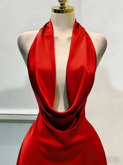 Aimishang Elegant Halter Sleeveless Satin Short Homecoming Dress Stylish Mini Summer Party Dress