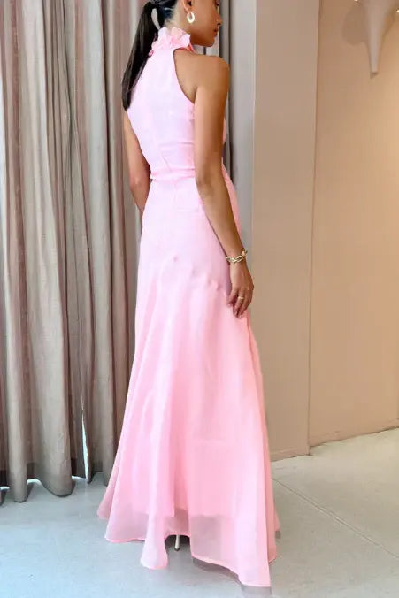 Aimishang Elegant High Neck Sleeveless Wedding Guest Party Dress Pretty Long Formal Prom Dress With Slit