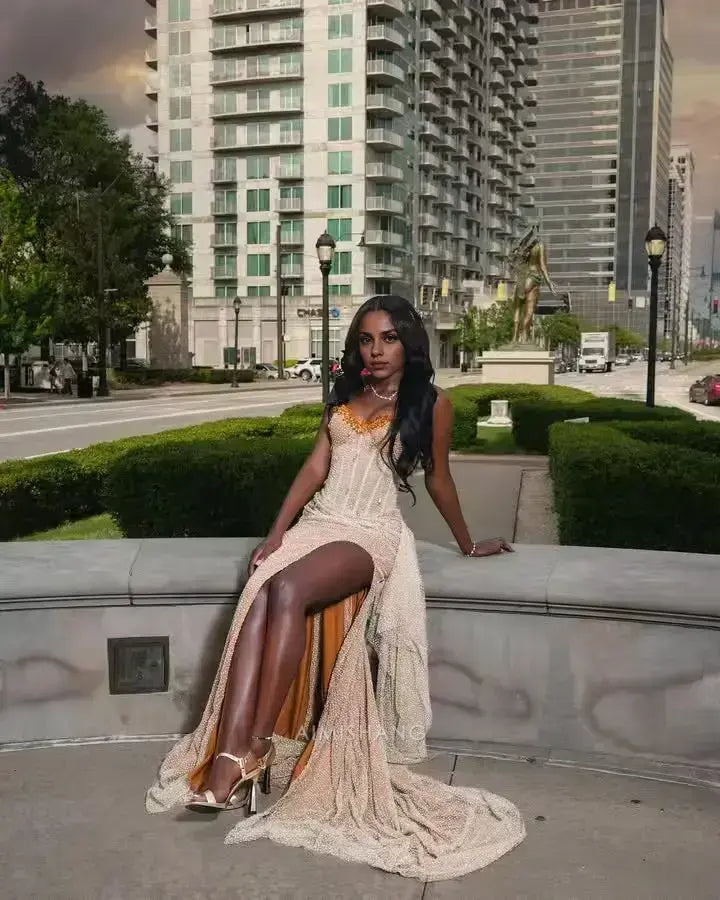 Aimishang Elegant Long Prom Dress With Slit Sexy Black Girl Party Dress Charming Sleeveless Evening Gown Formal Wear Dress