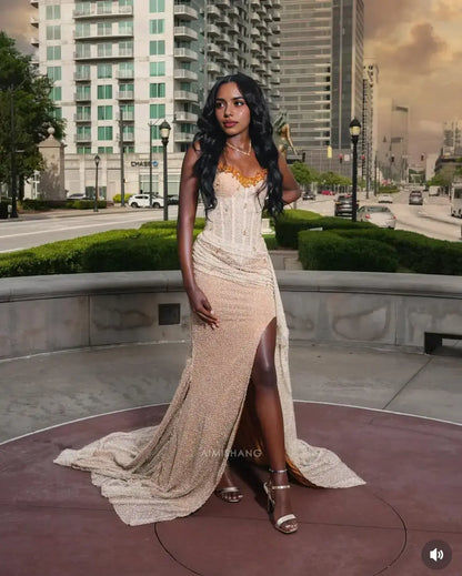 Aimishang Elegant Long Prom Dress With Slit Sexy Black Girl Party Dress Charming Sleeveless Evening Gown Formal Wear Dress