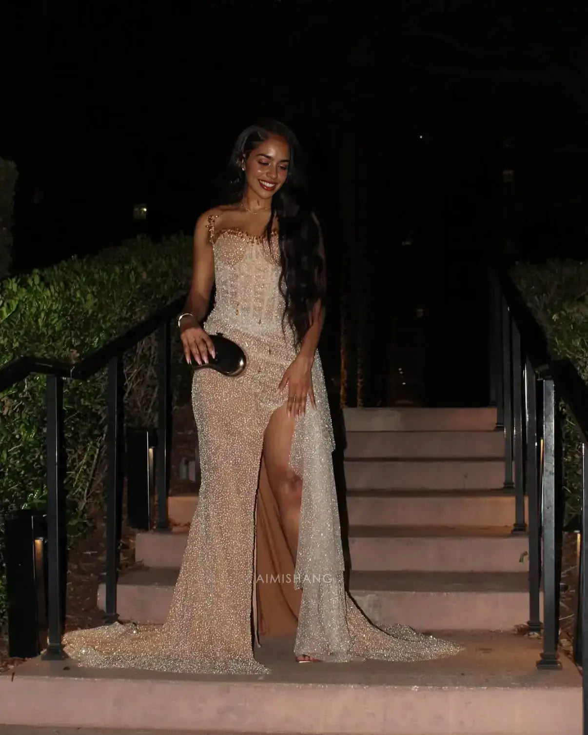 Aimishang Elegant Long Prom Dress With Slit Sexy Black Girl Party Dress Charming Sleeveless Evening Gown Formal Wear Dress