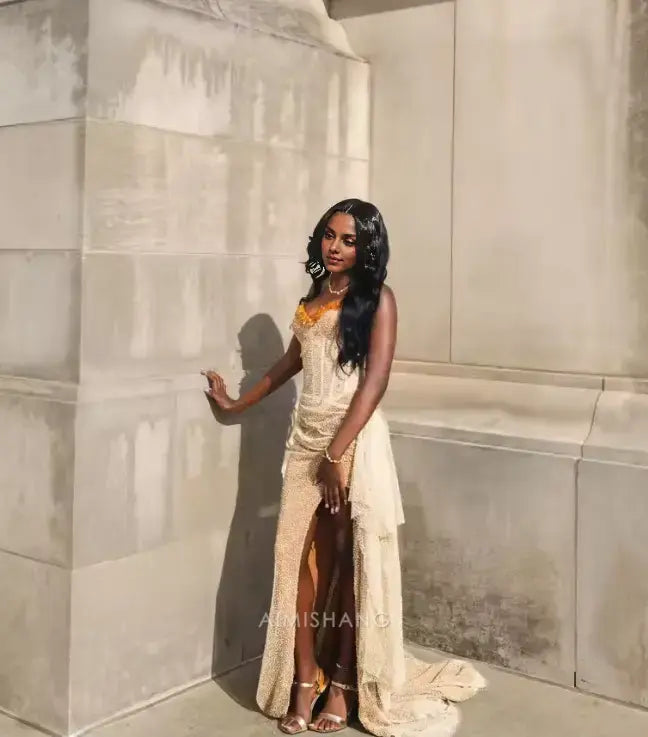 Aimishang Elegant Long Prom Dress With Slit Sexy Black Girl Party Dress Charming Sleeveless Evening Gown Formal Wear Dress