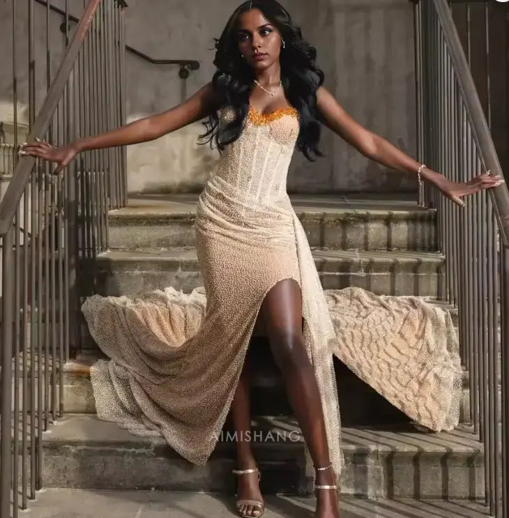 Aimishang Elegant Long Prom Dress With Slit Sexy Black Girl Party Dress Charming Sleeveless Evening Gown Formal Wear Dress