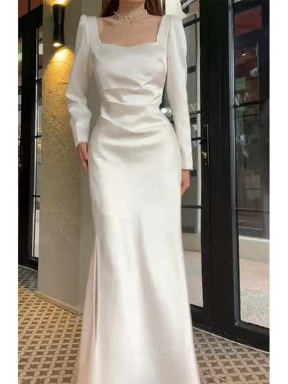 Aimishang Elegant Long Sleeves Prom Dress Simple Evening Party Dress Formal Dress