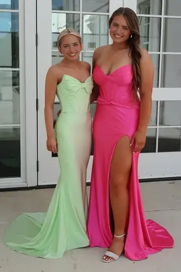 Aimishang Elegant Mermaid Bow Strapless Green Long Formal Prom Dress Cute Party Evening Gown With Train