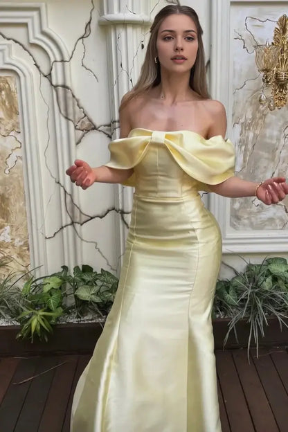 Aimishang Elegant Mermaid Off-Shoulder Satin Formal Prom Dress Charming Party Evening Gown