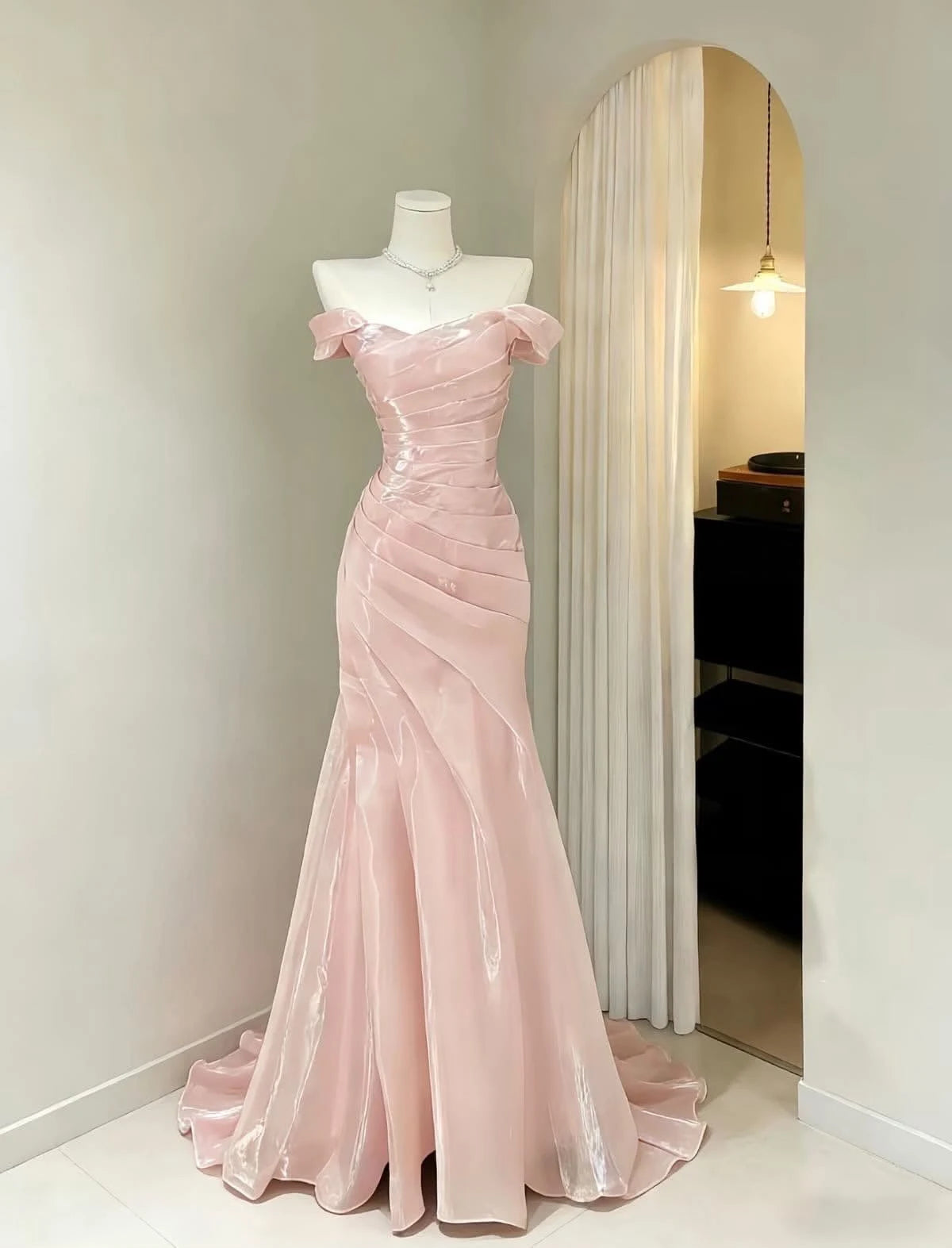 Aimishang Elegant Mermaid Off-the-Shoulder Sweetheart Ruched Draped Floor-Length Evening Gown Women's Prom Dress