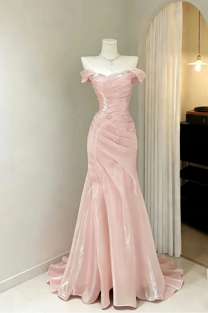 Aimishang Elegant Mermaid Off-the-Shoulder Sweetheart Ruched Draped Floor-Length Evening Gown Women's Prom Dress