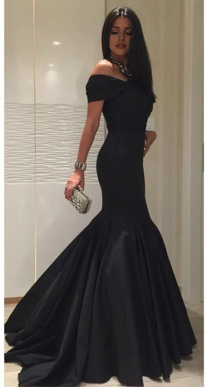 Aimishang Elegant Mermaid Off the Shoulder Long Evening Gown Classy Black Formal Party Dress