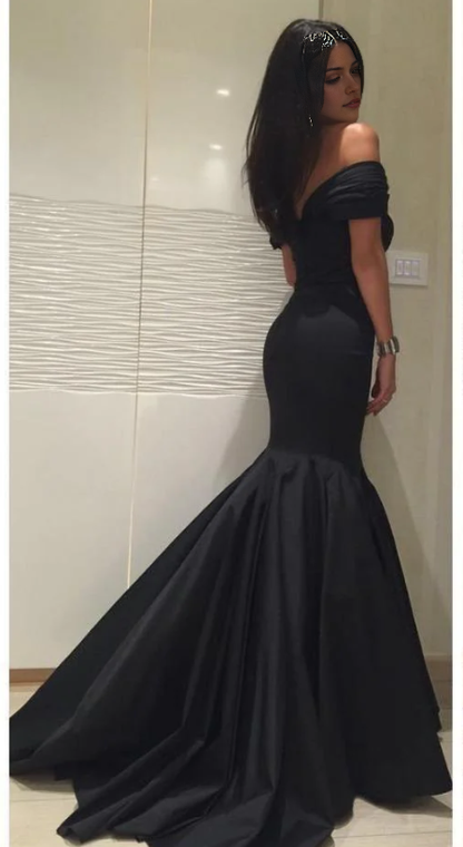 Aimishang Elegant Mermaid Off the Shoulder Long Evening Gown Classy Black Formal Party Dress
