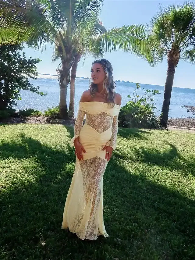 Aimishang Elegant Mermaid Off the Shoulder Long Formal Prom Dress Pretty Graduation Dress Sweet Evening Gowns