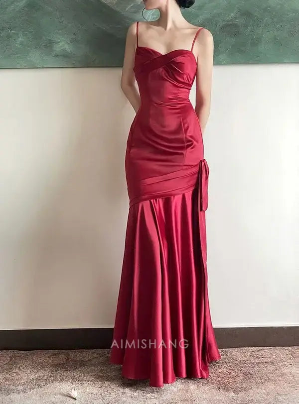 Aimishang Elegant Mermaid Spaghetti Straps Long Formal Prom Dress Sweet Sleeveless Party Evening Gown Charming Graduation Dress